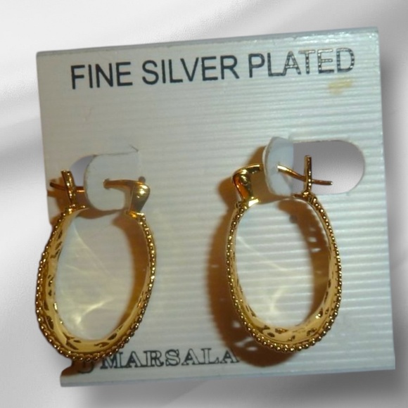Shiny Gold Filigree, Silver Plated, Cut Out Design, Oval Open Hoop Earrings New - Picture 4 of 11
